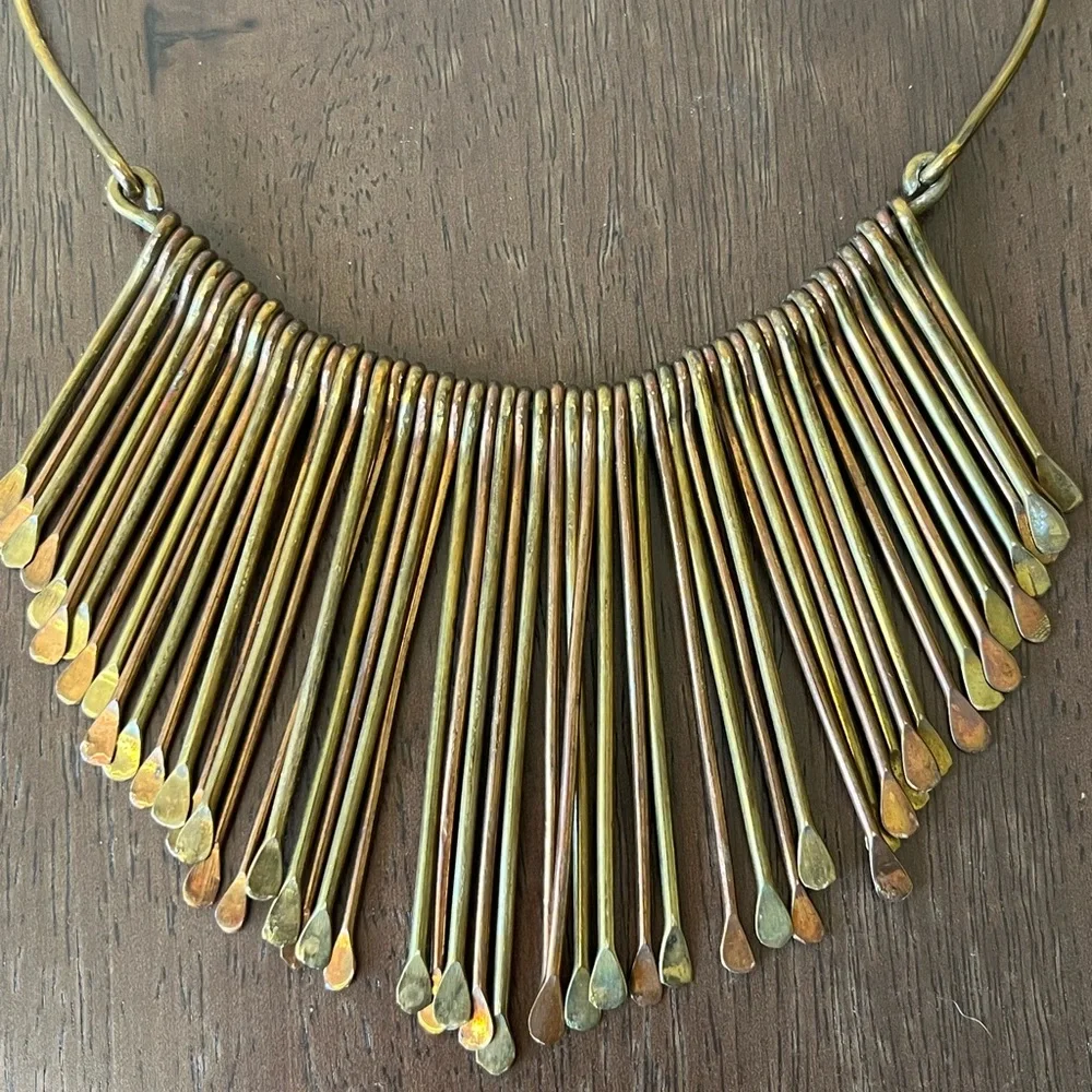 ❌SOLD❌Vintage Mid Century Modern Bib Necklace Brass & Copper - Picture 6 of 8